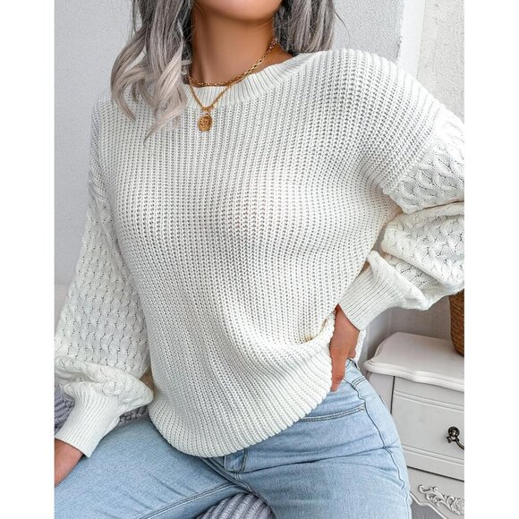 Women's Honeycomb Long Sleeve Sweater Lightweight Crew Neck Knit Pullover - Picture 5 of 7